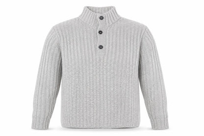 John Lewis Men Grey M Chunky Knit High Neck Button Henley Jumper