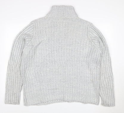 John Lewis Men Grey M Chunky Knit High Neck Button Henley Jumper