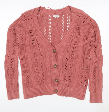 Fat Face Women’s Pink UK 12 Cable Knit V-Neck Cardigan