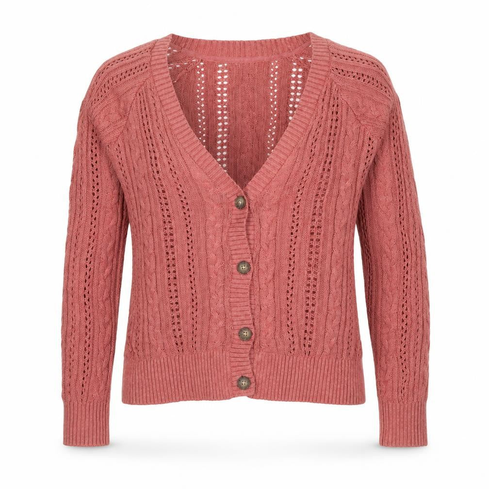 Fat Face Women’s Pink UK 12 Cable Knit V-Neck Cardigan