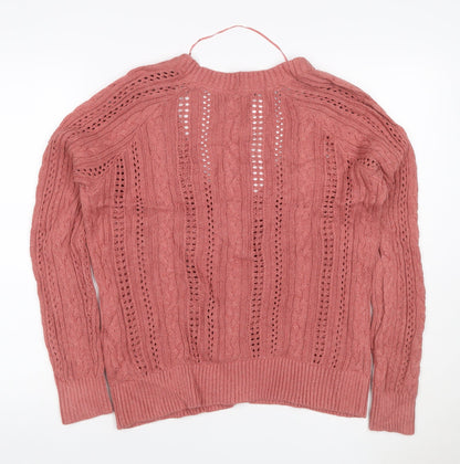Fat Face Women’s Pink UK 12 Cable Knit V-Neck Cardigan