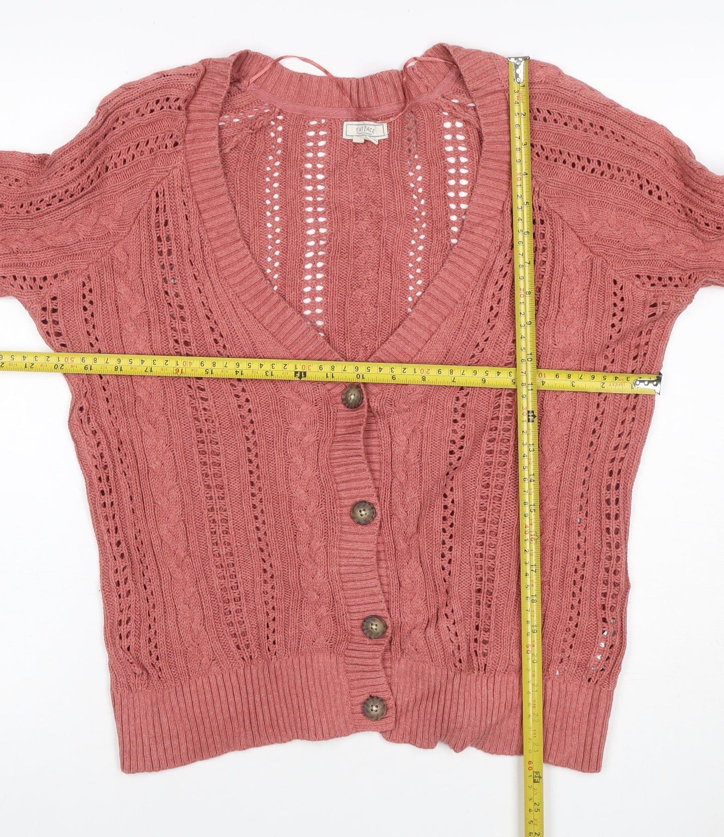 Fat Face Women’s Pink UK 12 Cable Knit V-Neck Cardigan