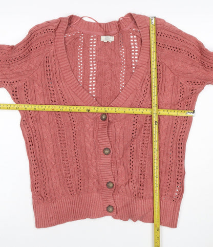 Fat Face Women’s Pink UK 12 Cable Knit V-Neck Cardigan