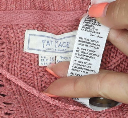 Fat Face Women’s Pink UK 12 Cable Knit V-Neck Cardigan