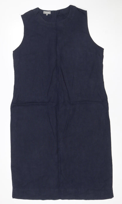 Jaeger Women Blue UK 14 Linen Sleeveless Shift Midi Dress
