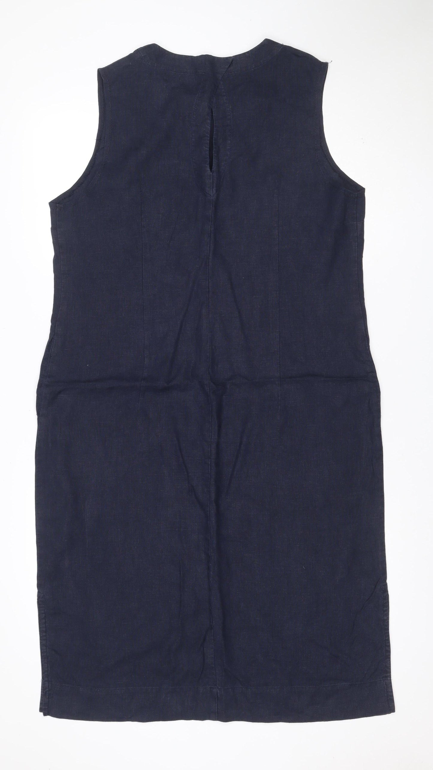 Jaeger Women Blue UK 14 Linen Sleeveless Shift Midi Dress