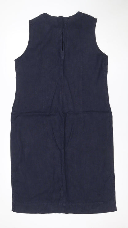 Jaeger Women Blue UK 14 Linen Sleeveless Shift Midi Dress
