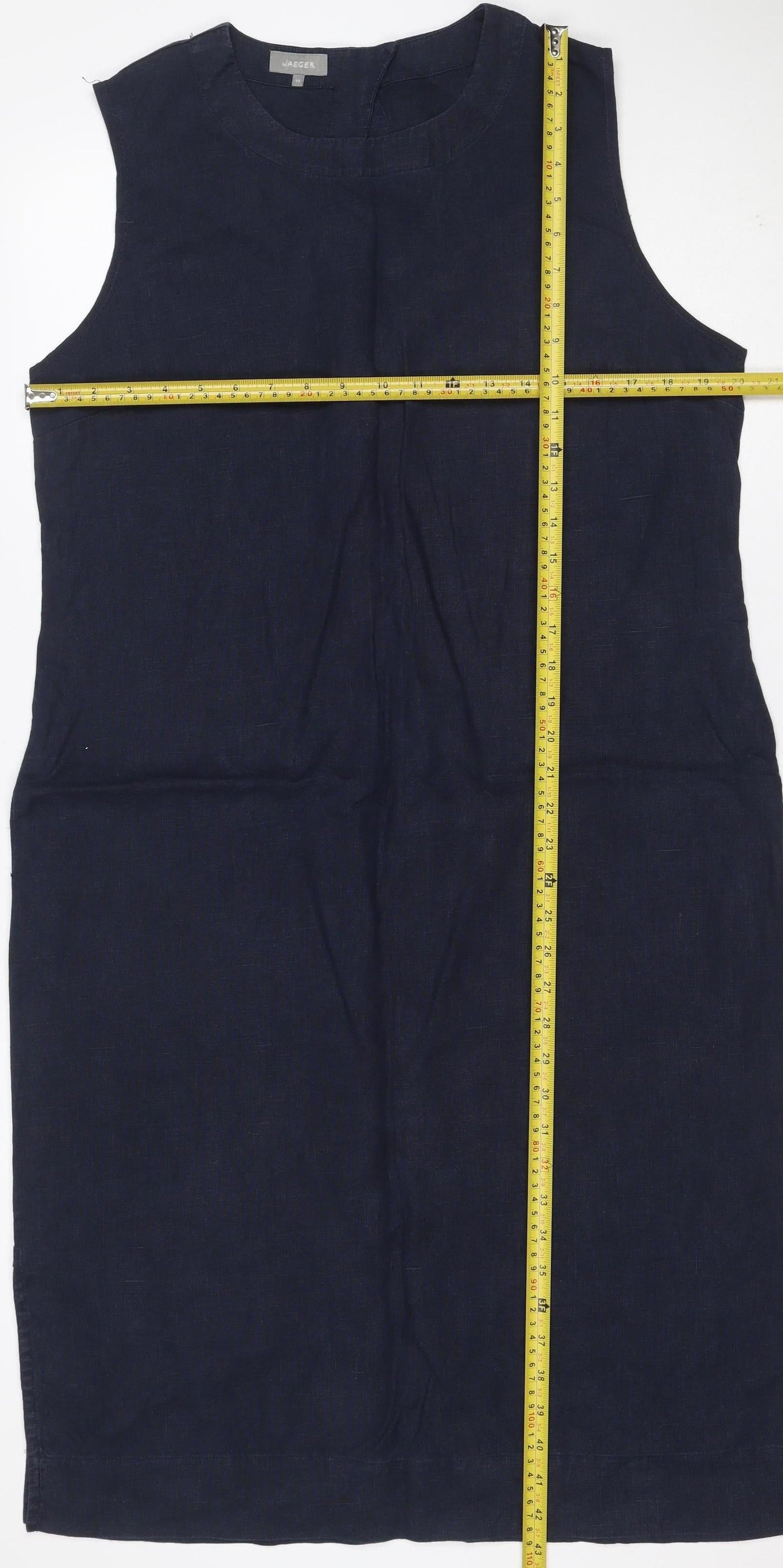 Jaeger Women Blue UK 14 Linen Sleeveless Shift Midi Dress
