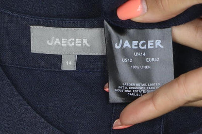 Jaeger Women Blue UK 14 Linen Sleeveless Shift Midi Dress