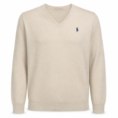 Polo Ralph Lauren Men’s Beige L Slim Fit Cashmere Wool V-Neck Jumper