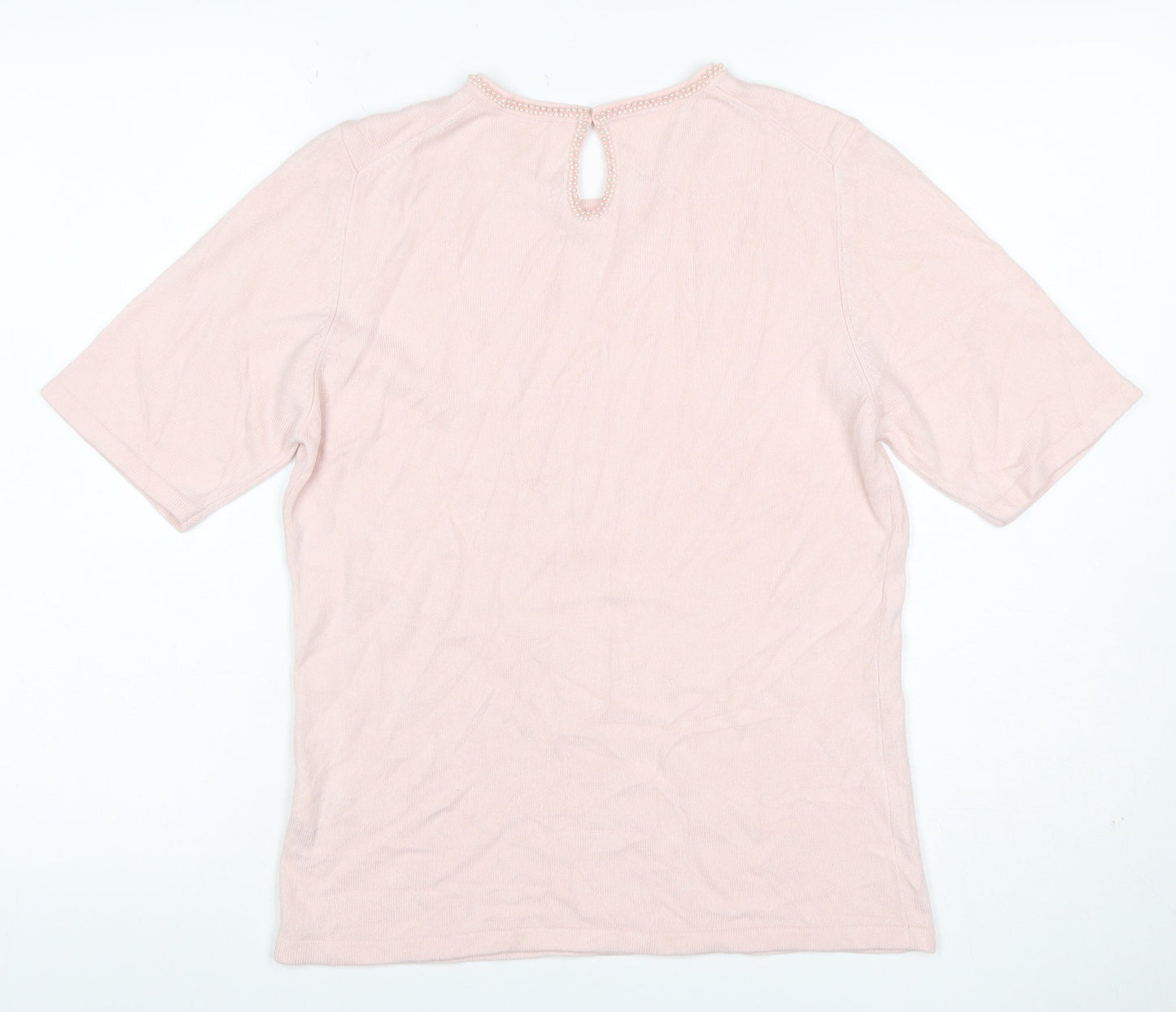 Marks & Spencer Women Pink UK 12 Beaded Round Neck Knit Jumper