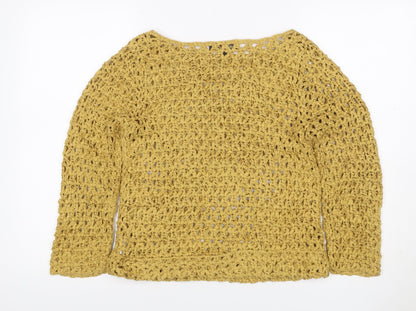 Stephen Women Yellow L Open Crochet Knit Long Sleeve Jumper