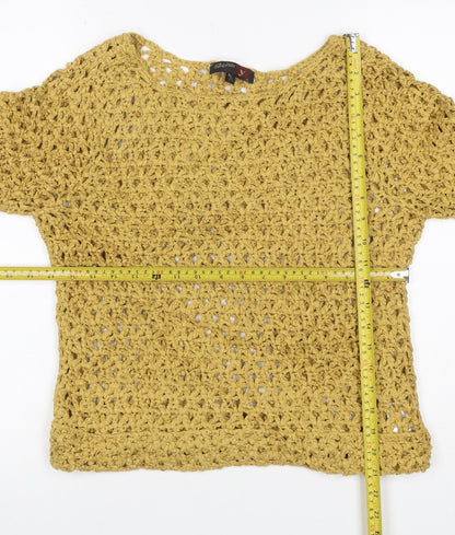 Stephen Women Yellow L Open Crochet Knit Long Sleeve Jumper