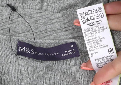 Marks and Spencer Women Grey M Open Knit Cardigan Long Sleeve