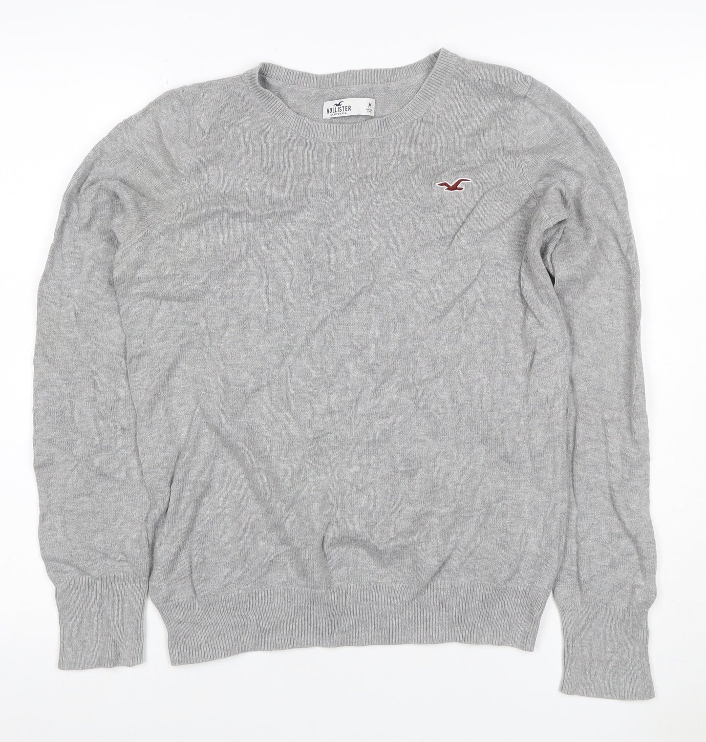 Hollister Men Grey M Crew Neck Logo Cotton Blend Pullover Jumper