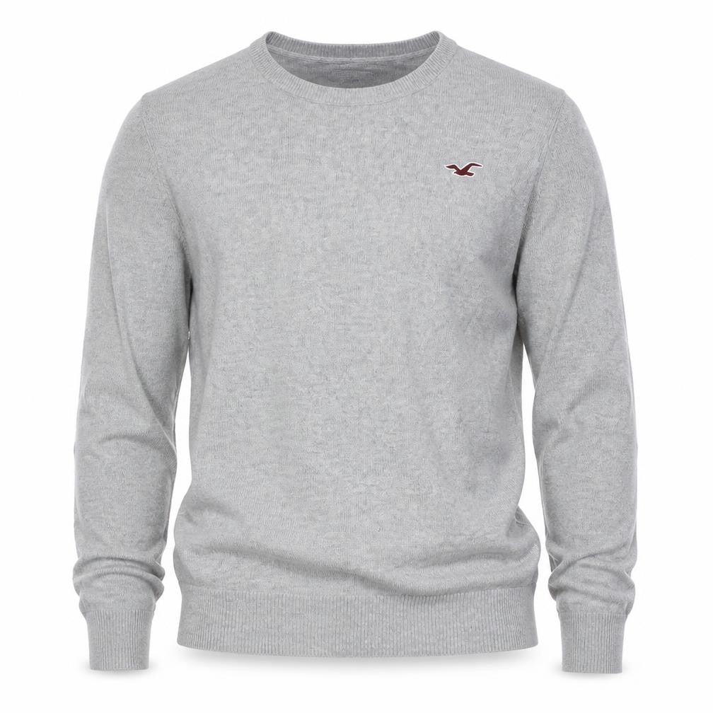 Hollister Men Grey M Crew Neck Logo Cotton Blend Pullover Jumper