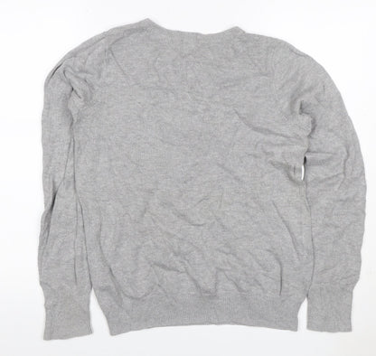 Hollister Men Grey M Crew Neck Logo Cotton Blend Pullover Jumper