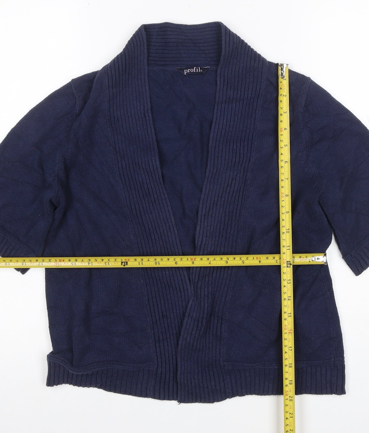 BHS Profile Women’s Blue Open Knit Short Sleeve Cardigan UK 14