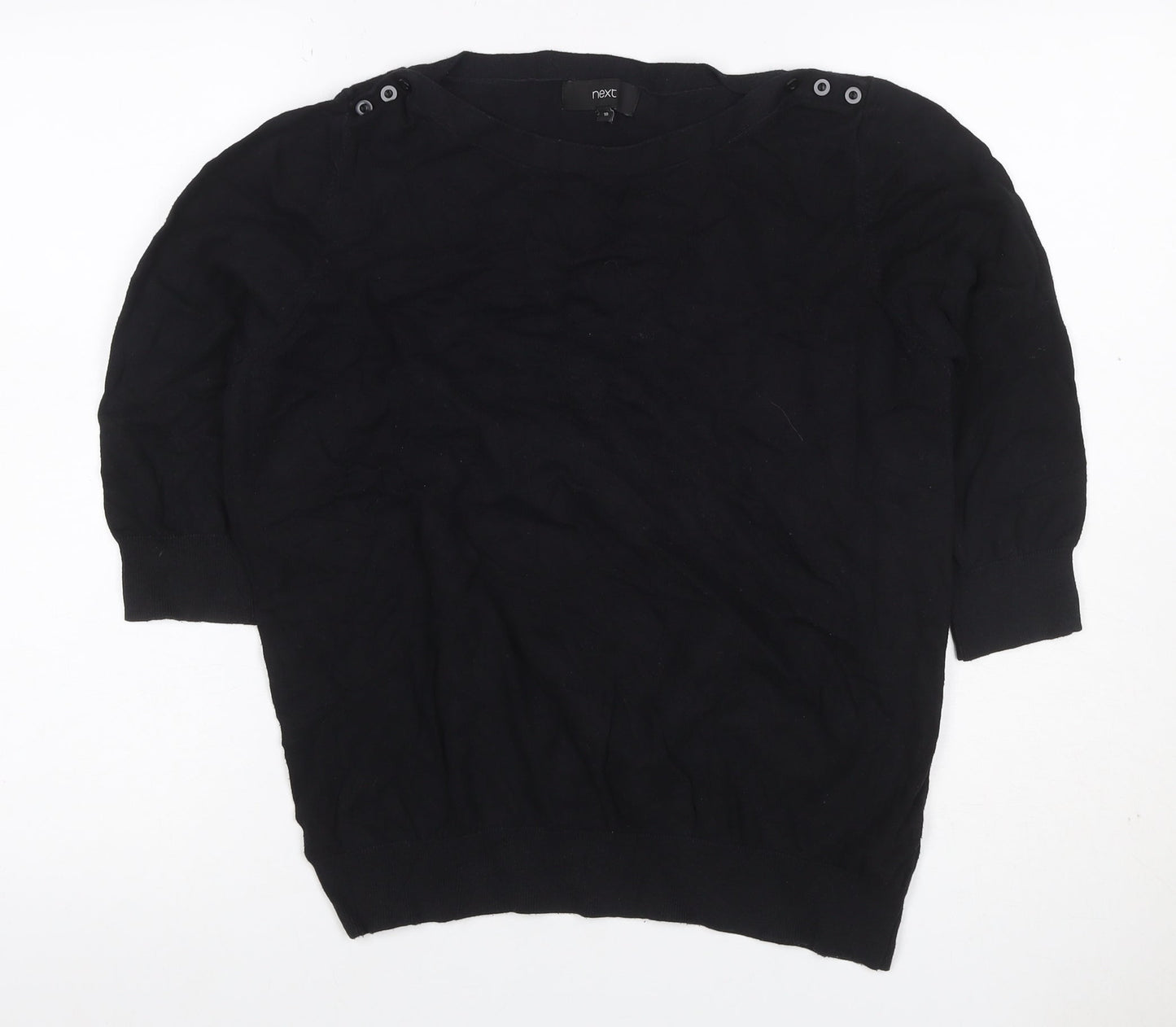 Next Women Black UK 18 Puff Sleeve Crew Neck Knit Top