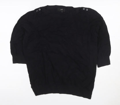 Next Women Black UK 18 Puff Sleeve Crew Neck Knit Top