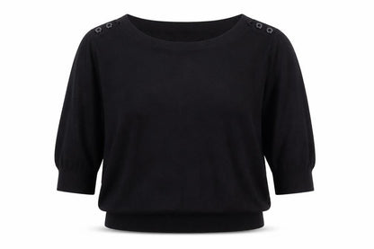 Next Women Black UK 18 Puff Sleeve Crew Neck Knit Top