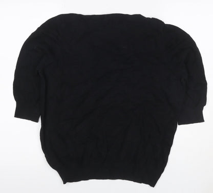 Next Women Black UK 18 Puff Sleeve Crew Neck Knit Top