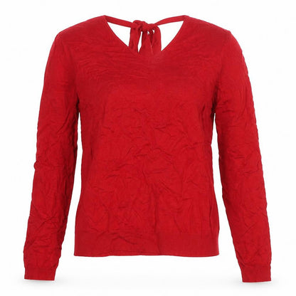 Front view of Lauren Ralph Lauren Women Red L Silk Blend Tie Neck Knit Blouse