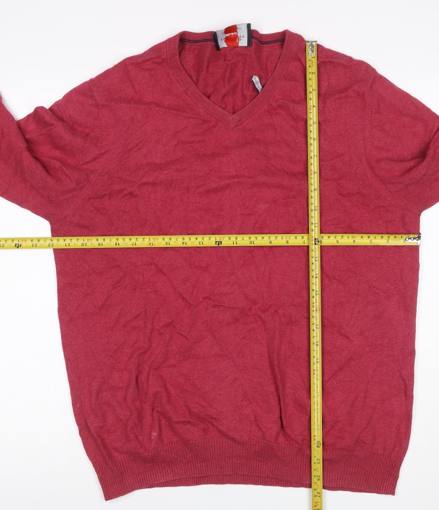Charles Tyrwhitt Men’s Red L V-Neck Cotton Cashmere Pullover Jumper