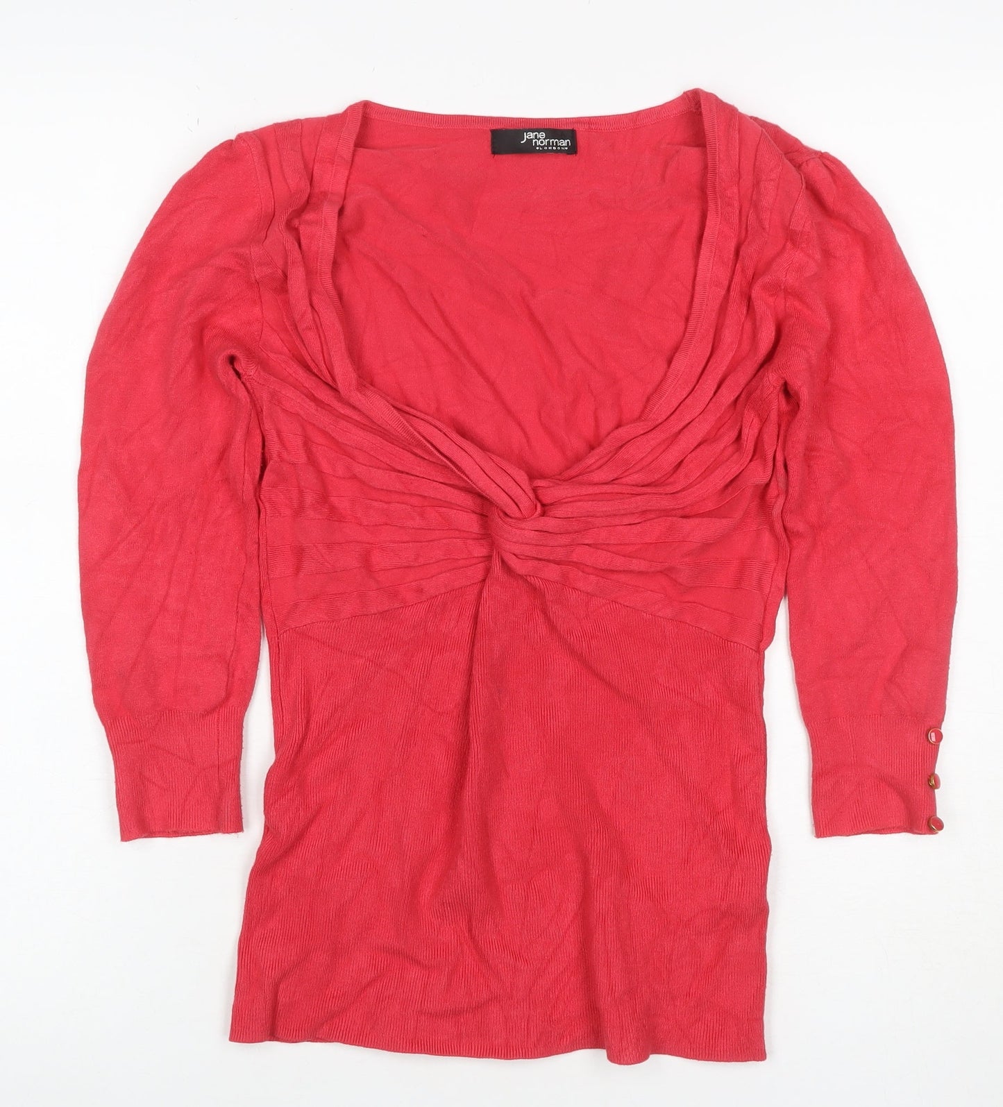Jane Norman Women Red UK 14 V-Neck Wrap Knit Jumper Button Cuffs
