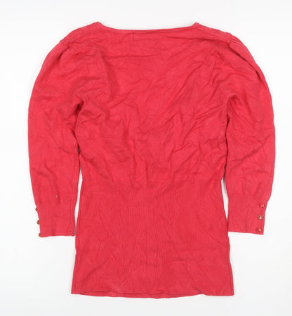 Jane Norman Women Red UK 14 V-Neck Wrap Knit Jumper Button Cuffs