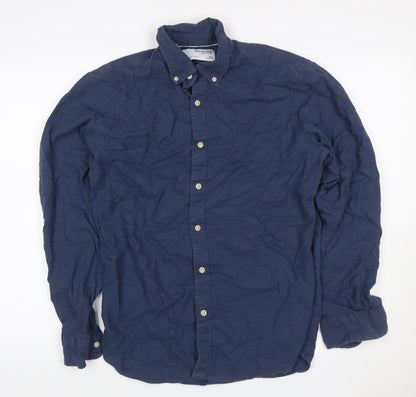 Selected Homme Men’s Blue 16 Slim Cotton Button-Down Long Sleeve Shirt