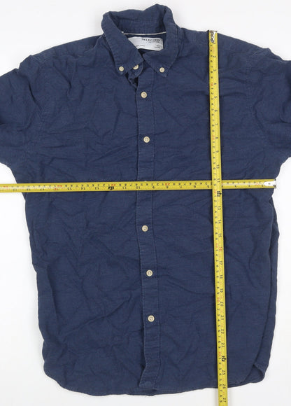 Selected Homme Men’s Blue 16 Slim Cotton Button-Down Long Sleeve Shirt