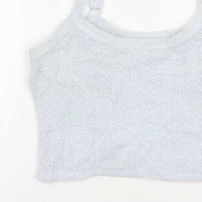 Hollister Women Blue M Cropped Knit Adjustable Strap Tank Top