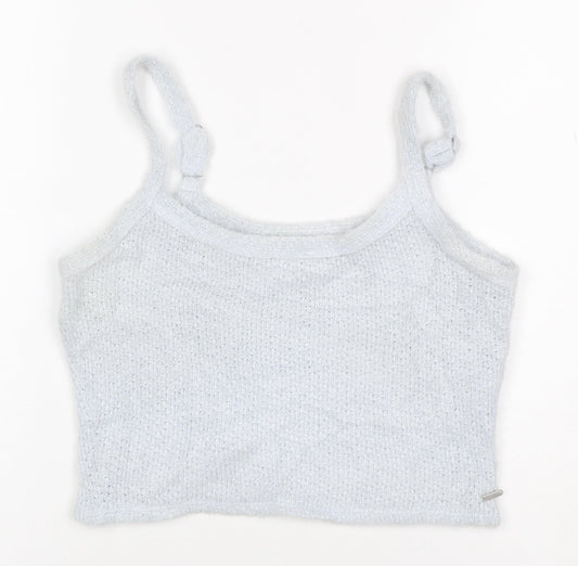 Hollister Women Blue M Cropped Knit Adjustable Strap Tank Top