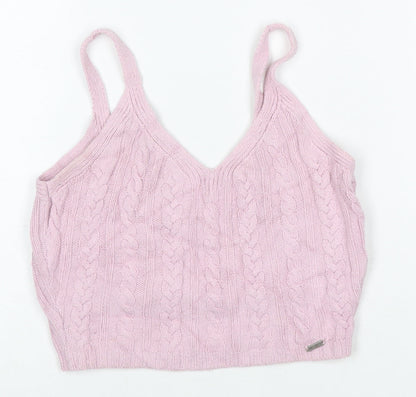 Hollister Women Pink XS Cable Knit V-Neck Wide Strap Camisole Tank Top