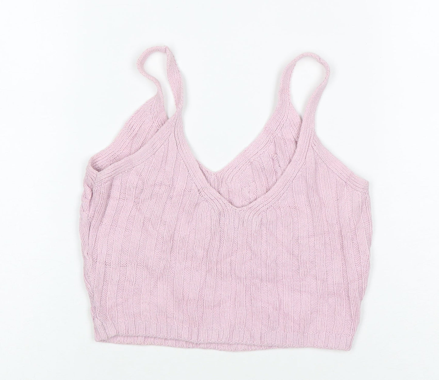 Hollister Women Pink XS Cable Knit V-Neck Wide Strap Camisole Tank Top