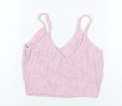 Hollister Women Pink XS Cable Knit V-Neck Wide Strap Camisole Tank Top