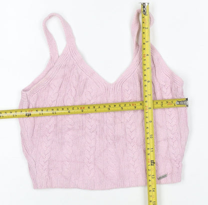 Hollister Women Pink XS Cable Knit V-Neck Wide Strap Camisole Tank Top