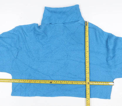 Divided H&M Women’s Blue S Rib Knit Roll Neck Cropped Jumper
