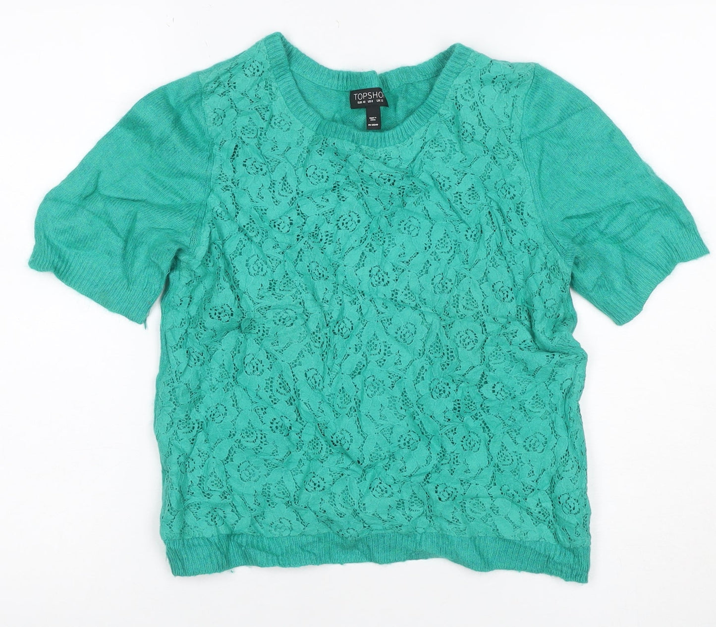 Topshop Women’s Green UK 12 Angora Lace Short Sleeve Jumper