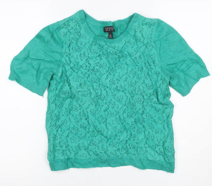 Topshop Women’s Green UK 12 Angora Lace Short Sleeve Jumper
