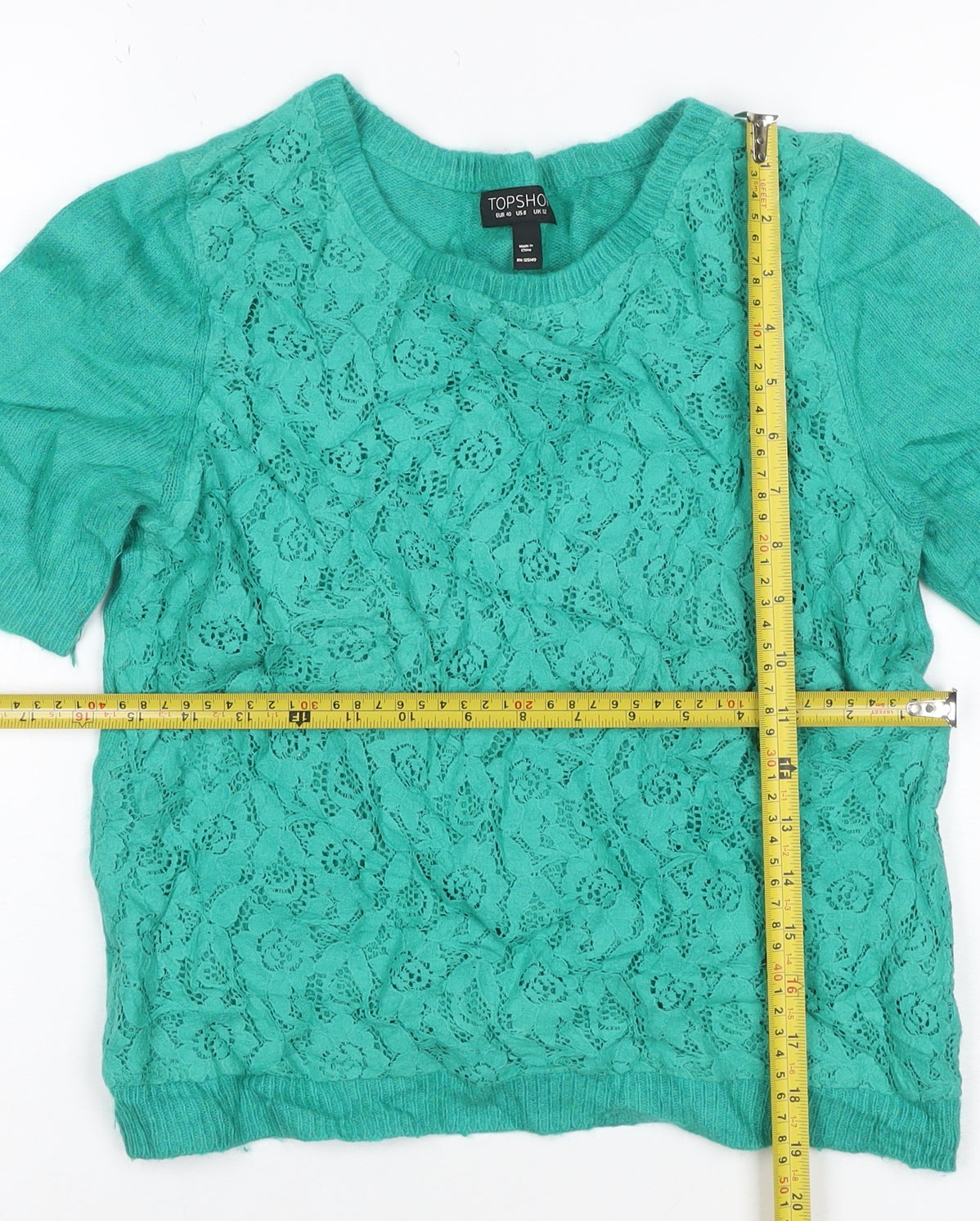 Topshop Women’s Green UK 12 Angora Lace Short Sleeve Jumper