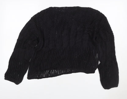 MNG Women’s Black M Cable Knit Open-Knit Long Sleeve Jumper