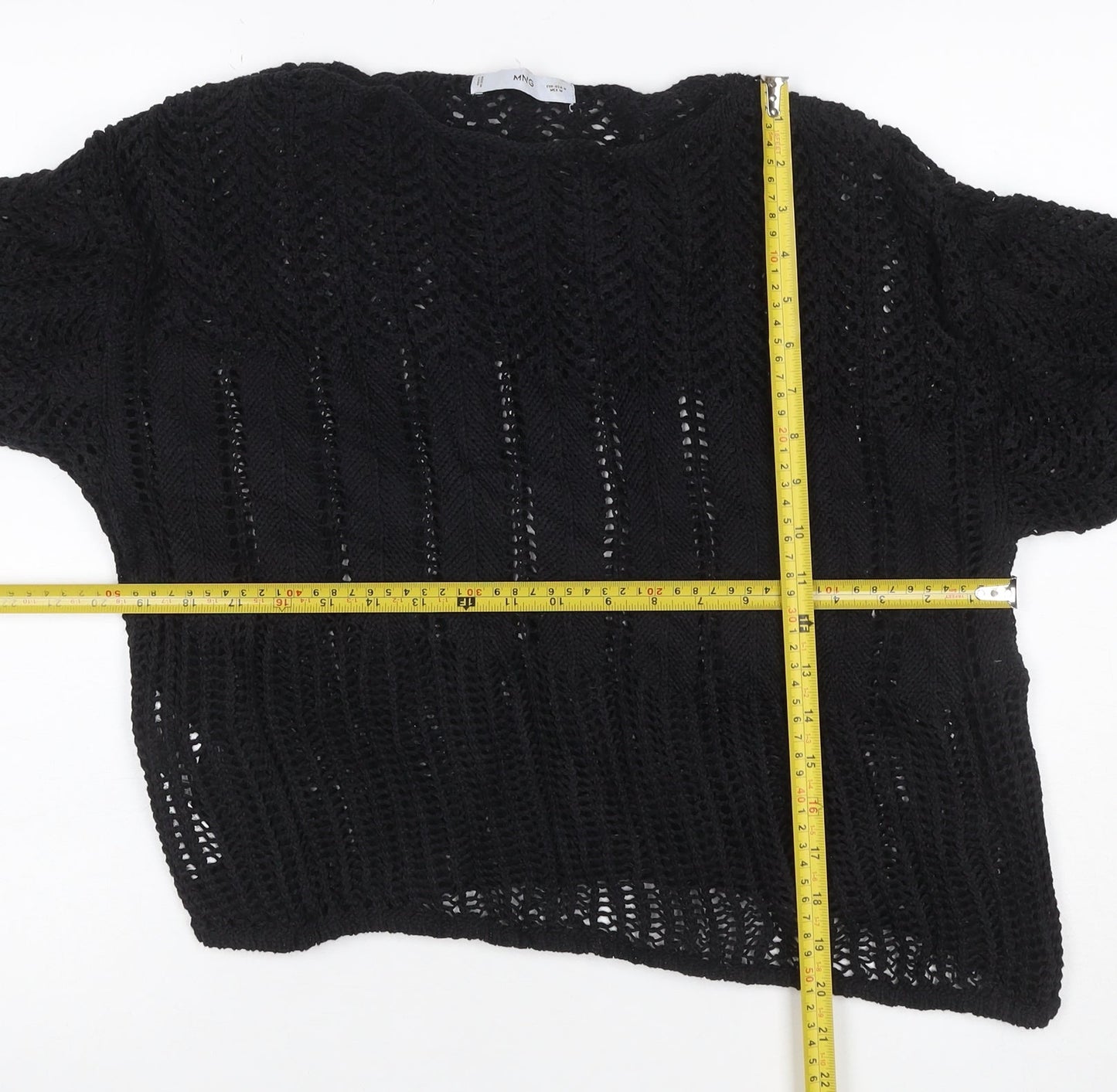 MNG Women’s Black M Cable Knit Open-Knit Long Sleeve Jumper