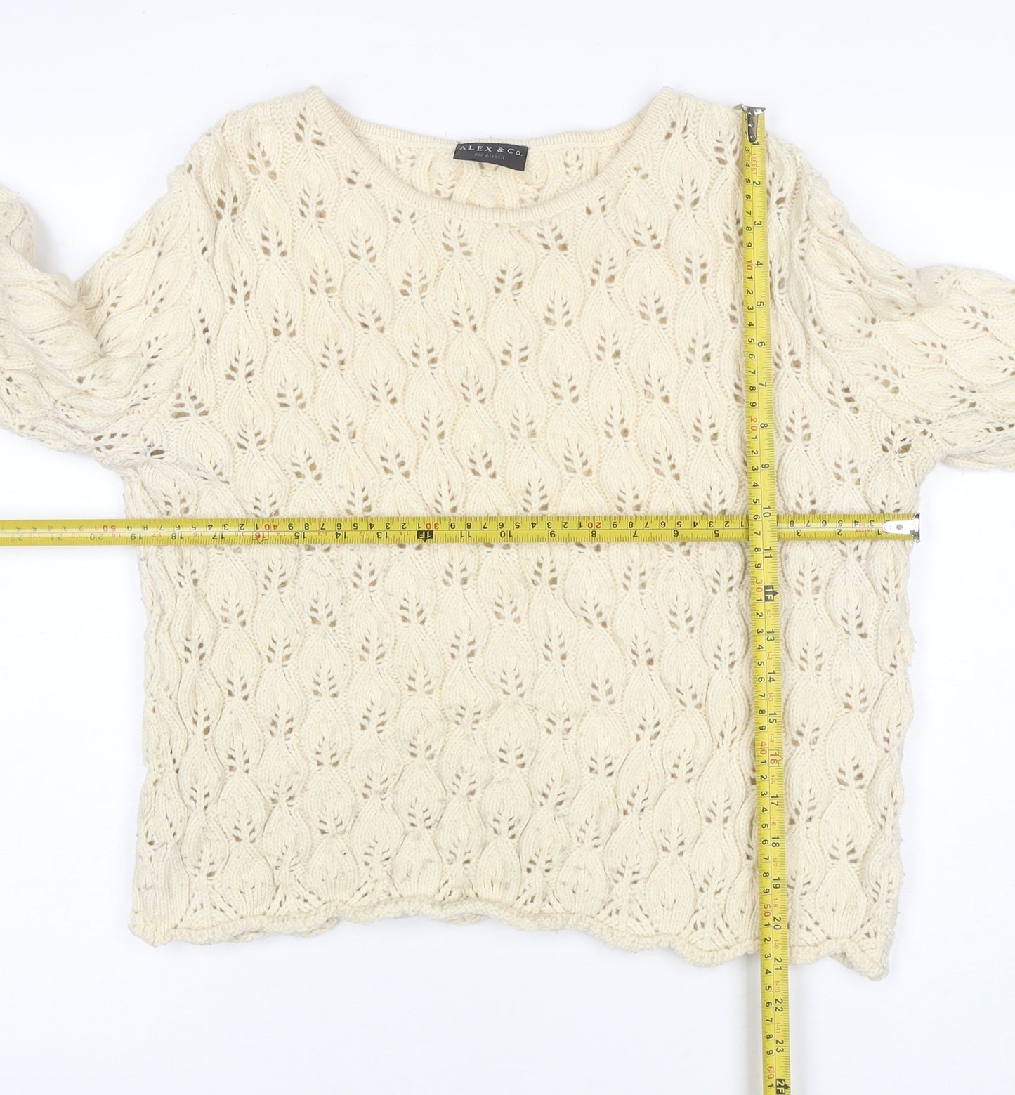 Alex & Co Women Ivory UK 20 Wool Blend Open Knit Pullover Jumper