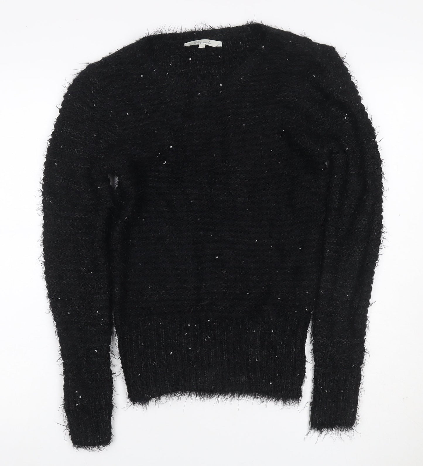 Brooks Women’s Black Size 12 Sequin Fuzzy Knit Pullover Jumper