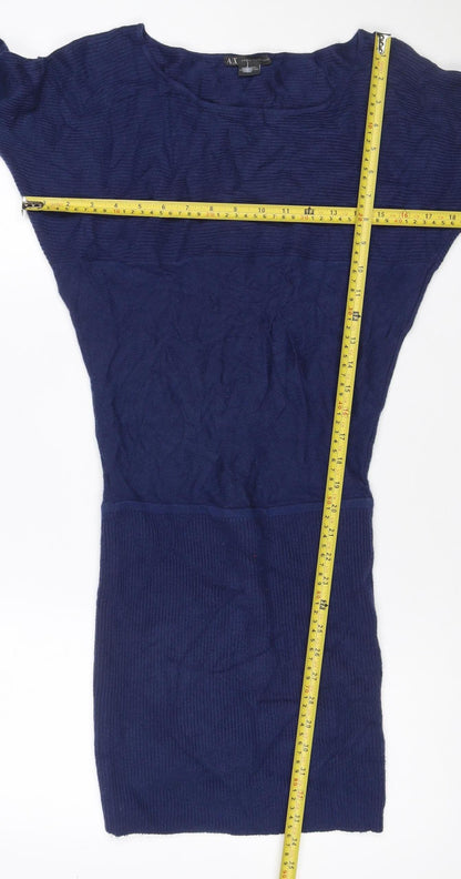 Armani Exchange Women Blue XL Knit Jumper Dress Long Sleeve V-Neck