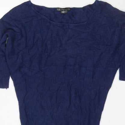 Armani Exchange Women Blue XL Knit Jumper Dress Long Sleeve V-Neck