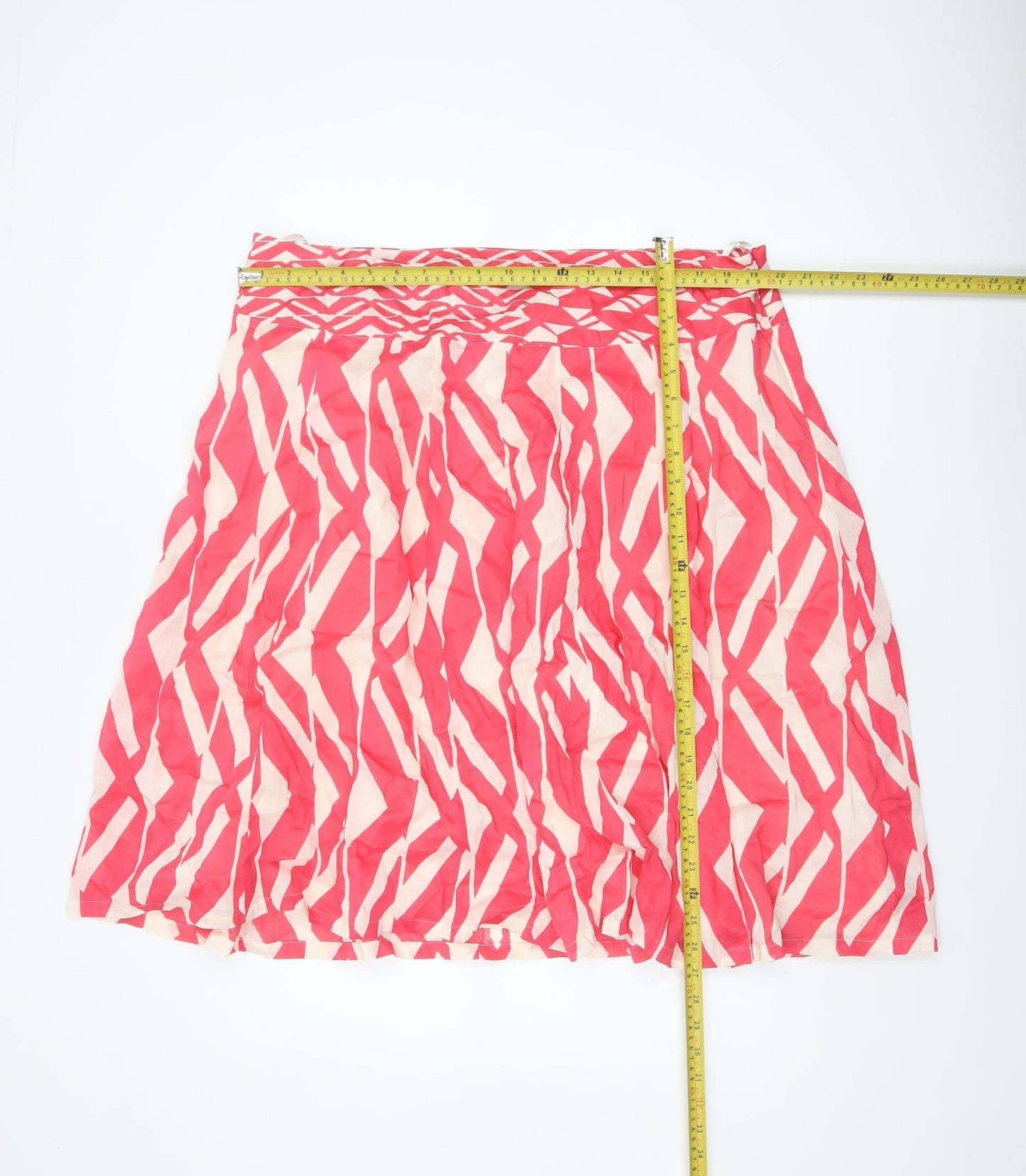 Monsoon Women’s Pink UK 22 Geometric Linen Silk A-Line Knee Skirt