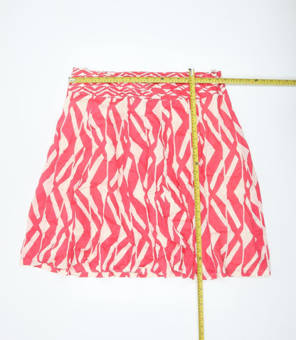 Monsoon Women’s Pink UK 22 Geometric Linen Silk A-Line Knee Skirt